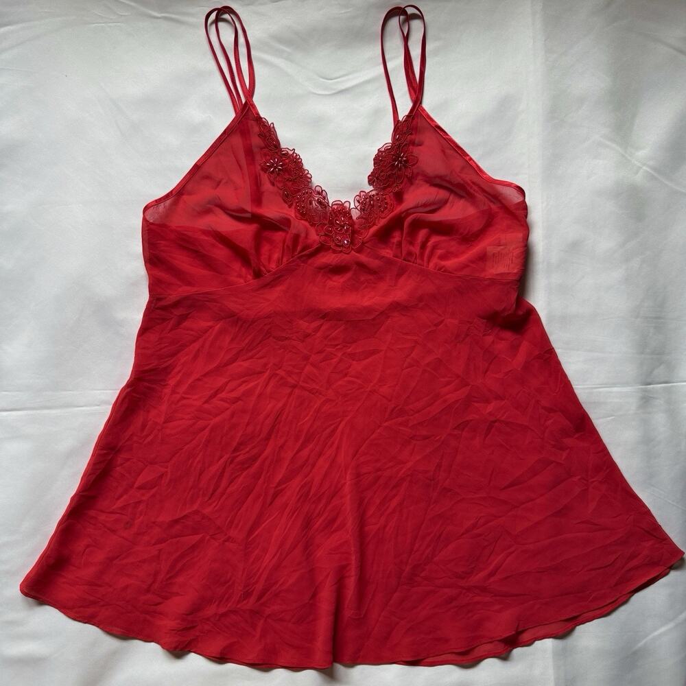 Vintage Dentelle Cherry Red Lace Lingerie Cami Top Women’s Large Romantic Sexy